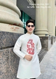 Áo dài nam taffa trắng thêu rồng