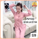 Bộ bà lai cổ tim màu hồng sz 26 - vải kate nhập khâủ