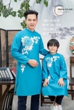 Áo dài lụa xanh in 3d- boy 7y