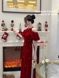 Áo dài nhung nơ đá