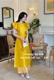 Áo dài taffa vàng kết hoa, size M