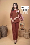 Bộ đũi lụa nâu thêu sen XL
