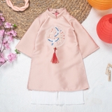 Aó dài hồng thêu én xuân sz 8y