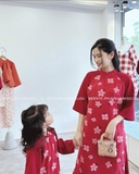 Áo dài nhung hoa đào - hàng thiết kế cao cấp