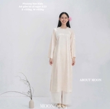 Áo dài gấm tơ kem cổ ngọc