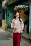 Bộ tơ mộc trắng kem thêu hoa + quần đỏ