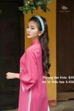 Áo dài tơ hồng thêu hoa 4 tà