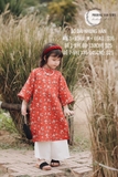 Áo dài nhung hàn hoa nhí đỏ cam