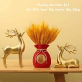 Set bình hoa + lúa mạch + đào đông