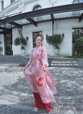 Áo dài tơ hồng kết hoa - quần đỏ