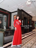 Aó dài tằm ướt đỏ thêu hồng