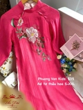 Áo dài tơ hồng thêu hoa 4 tà