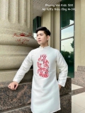Áo dài nam taffa trắng thêu rồng
