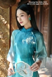 Áo dài tơ ngũ ngọc trai xanh