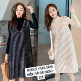 Yếm dạ bầu màu đen dáng ngắn <75kg  - xả hàng - k kèm áo len