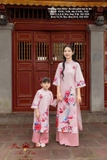 Áo dài gấm hồng bé gái in 3d