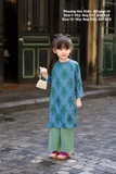 Áo dài gấm tơ xanh bé gái