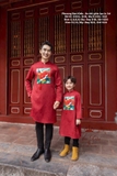Áo dài gấm dệt đỏ bé trai