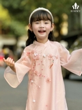 Áo dài tơ hồng kết hoa 4 tà mẹ bé