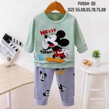 Bộ thun cotton xuất hàn  mickey xanh lá