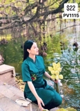 Bộ lụa xanh cổ tàù thêu hoa
