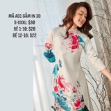 Aó dài gấm trắng in hoa hồng