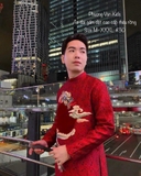 Áo dài gấm dệt đỏ cao cấp thêu rồng