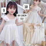 Đầm be  công chúa  chấm bi chun ngực 15 / 130cm
