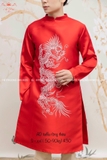 Áo dài nam taffa thêu rồng đỏ