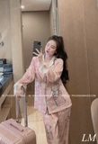 Bộ pijama gấu hồng lụa tằm cao cấp