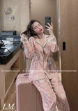 Bộ pijama gấu hồng lụa tằm cao cấp