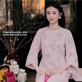 Áo dài tơ hồng đỗ thêu 4 tà