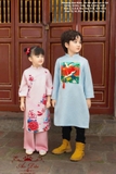 Áo dài gấm hồng bé gái in 3d