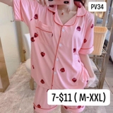 Bộ pj short  thun cotton hồng dâu tây M < 48kg