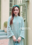 Áo dài nhung xanh kết kim sa size S
