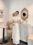 Áo dài taffa trắng kết hoa