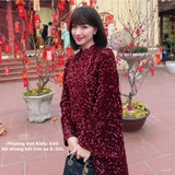 Áo dài nhung đỏ kết kim sa