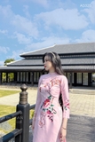 Áo dài thêu phượng hồng/ tone sáng