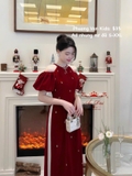 Áo dài nhung nơ đá