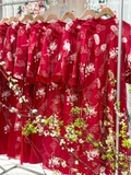 Áo dài tơ ren thêu đỏ