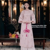 Áo dài tơ hồng đỗ thêu 4 tà