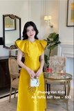 Áo dài taffa vàng kết hoa, size M