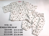 Bộ cổ tròn  xô muslin organic trắng hoa nhí