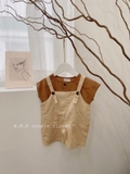 Set yếm linen+  áo thô mềm vintage cho bé