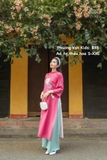 Áo dài tơ hồng thêu hoa 4 tà