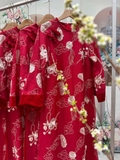 Áo dài tơ ren thêu đỏ