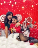 Backdrop 3d vải thun cao cấp - Xmas nền đỏ cây kẹo