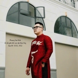 Áo dài gấm dệt đỏ cao cấp thêu rồng