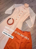 Aó dài tơ be phối quần cam cháy kèm mấn - XXL