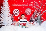 Backdrop 3d vải thun cao cấp - Xmas nền đỏ cây kẹo